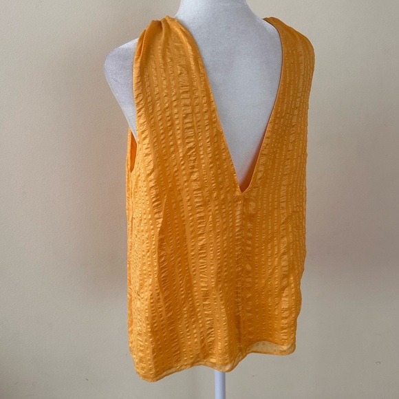 FRAME Twisted V Neck Orange Silk Sleeveless Blouse - Picture 5 of 8